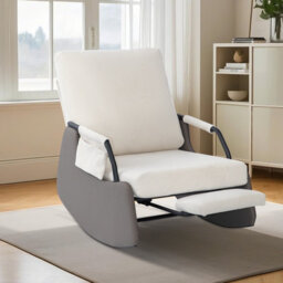 Corduroy Rocking Recliner Chair With Adjustable Backrest & Retractable Footrest, Armchair With Side Pocket, White
