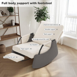 Corduroy Rocking Recliner Chair With Adjustable Backrest & Retractable Footrest, Armchair With Side Pocket, White - thumbnail 3