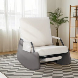 Corduroy Rocking Recliner Chair With Adjustable Backrest & Retractable Footrest, Armchair With Side Pocket, White - thumbnail 2