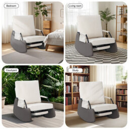 Corduroy Rocking Recliner Chair With Adjustable Backrest & Retractable Footrest, Armchair With Side Pocket, White - thumbnail 7