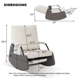 Corduroy Rocking Recliner Chair With Adjustable Backrest & Retractable Footrest, Armchair With Side Pocket, White - thumbnail 6