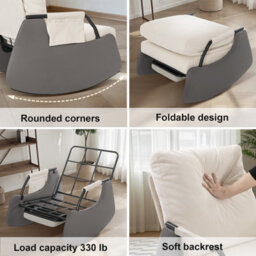 Corduroy Rocking Recliner Chair With Adjustable Backrest & Retractable Footrest, Armchair With Side Pocket, White - thumbnail 8