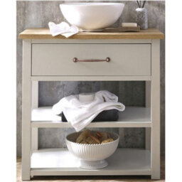 Homestylestore Antique White And Oak Bathroom Cloakroom Vanity Unit With Round Countertop Basin And Aged Bronze T Bar Handle
