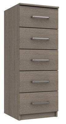 Rochester 5 Drawer Tallboy - Grey Oak On Express Delivery And Ready Assembled