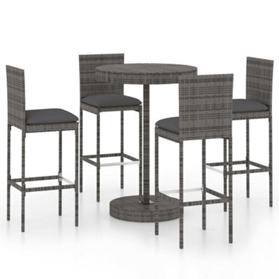 Berkfield 5 Piece Garden Bar Set With Cushions Poly Rattan Grey - image 1