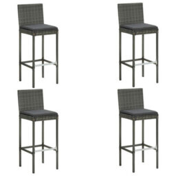Berkfield 5 Piece Garden Bar Set With Cushions Poly Rattan Grey - thumbnail 2