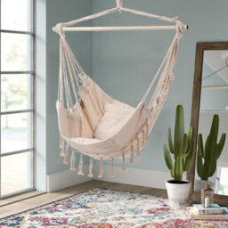 Thehotsale Beige Garden Hanging Canvas Hammock Swing Chair With Cozy Seat & Back Cushion Outdoor/indoor - thumbnail 1