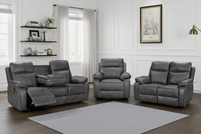 Grey Faux Leather 3 + 2 + 1 Seater Manual Recliner Sofa And Armchair Set For Living Room Vegas - image 1