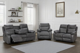 Grey Faux Leather  3 + 2 + 1 Seater Manual Recliner Sofa And Armchair Set For Living Room Vegas - thumbnail 1