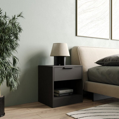 Urbn-Living Urbnliving 45Cm Width 1-Drawer Bedside Black Table Cabinet Nightstand Storage Shelf Bedroom Furniture Unit - image 1