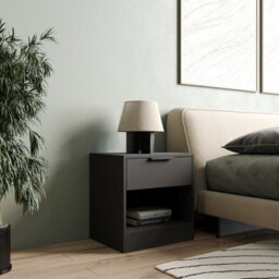 Urbn-Living Urbnliving 45Cm Width 1-Drawer Bedside Black Table Cabinet Nightstand Storage Shelf Bedroom Furniture Unit