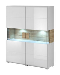 Arte Toledo 42 Display Cabinet 122Cm - Serene White Gloss & San Remo Oak Elegance With Led Lighting Option - W1220mm X H1520mm X D390mm