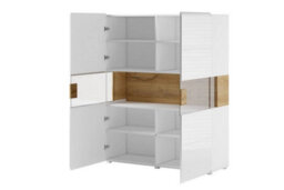 Arte Toledo 42 Display Cabinet 122Cm - Serene White Gloss & San Remo Oak Elegance With Led Lighting Option - W1220mm X H1520mm X D390mm - thumbnail 2