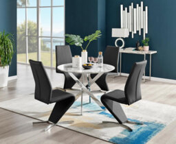 Furniturebox Uk Novara White Marble Round Dining Table & 4 Black Willow Chairs - thumbnail 1