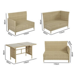 Alia Rattan Garden Corner 6 Seater Outdoor Sofa Dining Set With Glass Table Natural, Garden Furniture Set - thumbnail 3