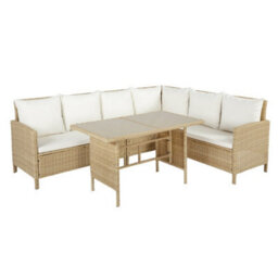 Alia Rattan Garden Corner 6 Seater Outdoor Sofa Dining Set With Glass Table Natural, Garden Furniture Set - thumbnail 5