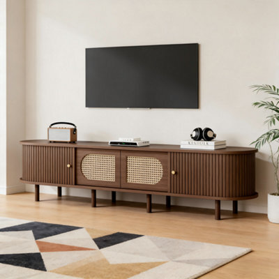 Matteo Walnut & Rattan 180Cm Tv Stand With 4 Doors For Up To 80-Inch Tvs - Modern Lowboard - image 1