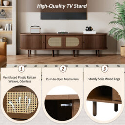 Matteo Walnut & Rattan 180Cm Tv Stand With 4 Doors For Up To 80-Inch Tvs - Modern Lowboard - thumbnail 5