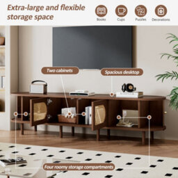 Matteo Walnut & Rattan 180Cm Tv Stand With 4 Doors For Up To 80-Inch Tvs - Modern Lowboard - thumbnail 6