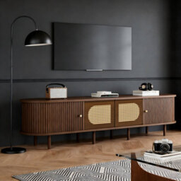 Matteo Walnut & Rattan 180Cm Tv Stand With 4 Doors For Up To 80-Inch Tvs - Modern Lowboard - thumbnail 7