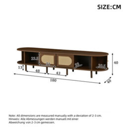 Matteo Walnut & Rattan 180Cm Tv Stand With 4 Doors For Up To 80-Inch Tvs - Modern Lowboard - thumbnail 3
