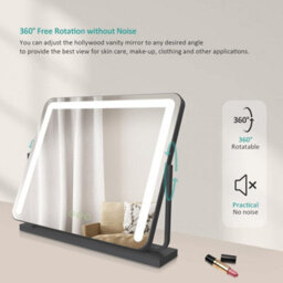 Emke Hollywood Makeup Mirror With Lights, Tabletop Mirror With Dimmable, Touch, 360 Rotation, 50 X 42Cm, Black - thumbnail 2