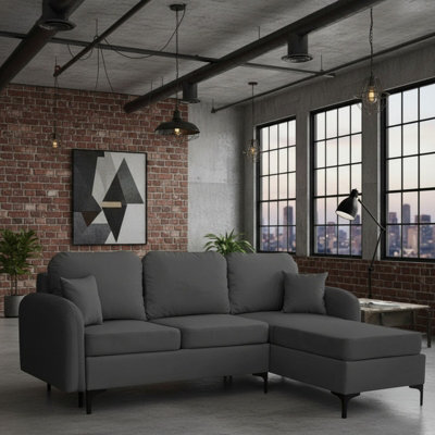 Venice L Corner Sofa Bed With Bonnell Spring Metal Legs Wooden Frame Dl Mechanism Storage 225X172X78X96 Cm Grey Right - image 1