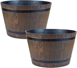 Simpa Homestead Medium 30.5Cm Brown Half Barrel Cask Planters - thumbnail 1