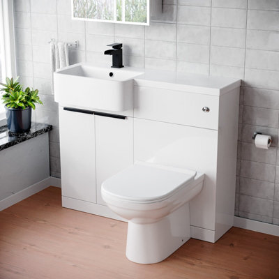 Nes Home Left Hand Black Handles Basin Vanity Unit With Tap, Wc Unit & Toilet - image 1