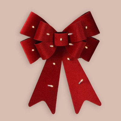 Urbn-Living Urbnliving 30Cm Length Hanging Light Up Red Bow With Battery Led Lights Christmas Decorative - image 1