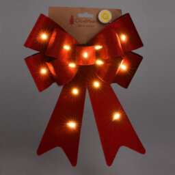 Urbn-Living Urbnliving 30Cm Length Hanging Light Up Red Bow With Battery Led Lights Christmas Decorative - thumbnail 4
