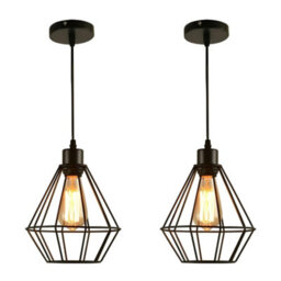 Ledsone 2 Pack Industrial Black Metal Pendant Light With E27 Base Bulb For Kitchen Loft Or Bar - thumbnail 2
