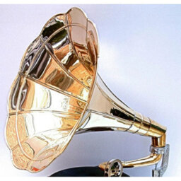 Replica Gramophone Player 78 Rpm Round Phonograph Brass Horn Hmv Vintage Mech - thumbnail 3