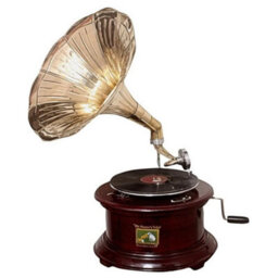 Replica Gramophone Player 78 Rpm Round Phonograph Brass Horn Hmv Vintage Mech