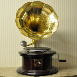 Replica Gramophone Player 78 Rpm Round Phonograph Brass Horn Hmv Vintage Mech - thumbnail 4