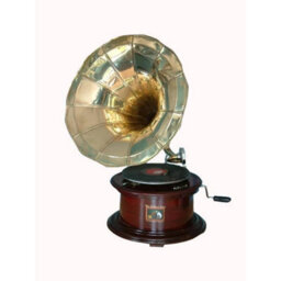 Replica Gramophone Player 78 Rpm Round Phonograph Brass Horn Hmv Vintage Mech - thumbnail 2