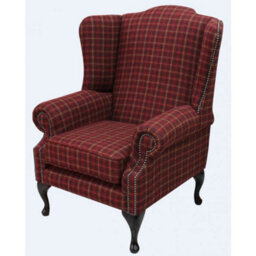 Chesterfield Saxon High Back Wing Chair Balmoral Claret Check Tweed Wool In Mallory Style - thumbnail 3