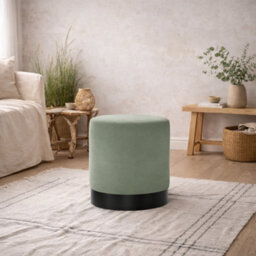 Wyld Haus Kalua Small Sage Green Velvet Stool With Matt Black Base