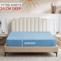 Ameha Plain Microfiber Fitted Sheet 25Cm Deep Pocket-Hypoallergenic Easy Care Light Blue Fitted Sheets Super King (180X200Cm) - thumbnail 1