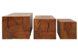 Orsina Luxe Set Of 3 Teak Root Stools,rustic Wooden Bar Stools With Brown Finish,prominent Grained Kitchen Stools - thumbnail 2