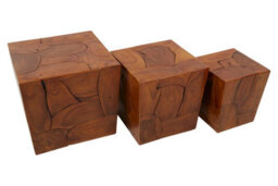 Orsina Luxe Set Of 3 Teak Root Stools,rustic Wooden Bar Stools With Brown Finish,prominent Grained Kitchen Stools - thumbnail 3