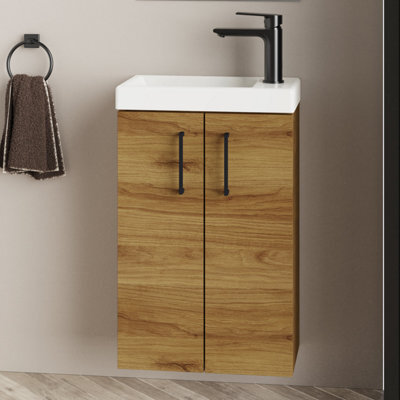 Banyetti Mino 400mm Caramel Oak Wall Hung Cloakroom Vanity - image 1