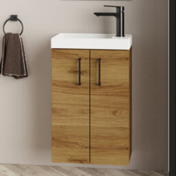 Banyetti Mino 400mm Caramel Oak Wall Hung Cloakroom Vanity - thumbnail 1