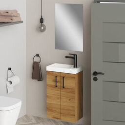 Banyetti Mino 400mm Caramel Oak Wall Hung Cloakroom Vanity - thumbnail 2