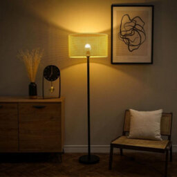Valuelights Charles Black Floor Lamp With Wicker Shade - thumbnail 4