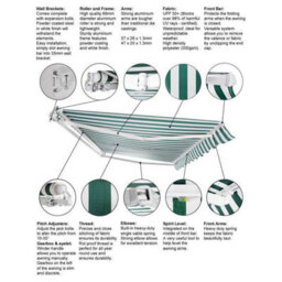 Primrose Awnings 3.0M X 2.5M Retractable Manual Charcoal Frame Ivory Awning Outdoor Patio Canopy - thumbnail 3