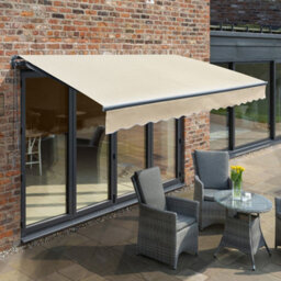 Primrose Awnings 3.0M X 2.5M Retractable Manual Charcoal Frame Ivory Awning Outdoor Patio Canopy