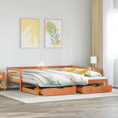 Berkfield Daybed With Trundle&drawers Without Mattress Wax Brown 90X200 Cm - image 1