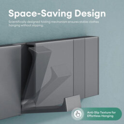 Grey Foldable Aluminium Wall Coat Rack 4 Hooks - thumbnail 3