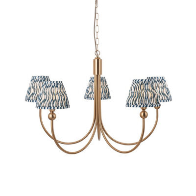Luminosa Lighting Luminosa Santiago Brushed Aged Brass Plate Pendant Light With Marlin Blue Fabric Ripple Shade 16Cm 5X B22 - image 1